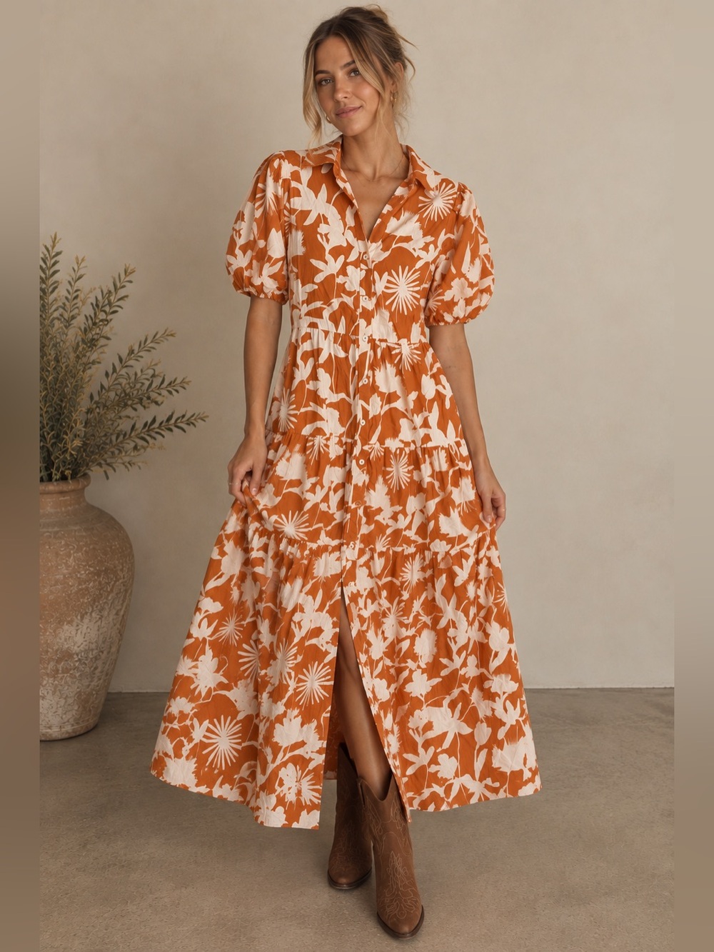 Big Hit - Rust Floral Maxi Dress
